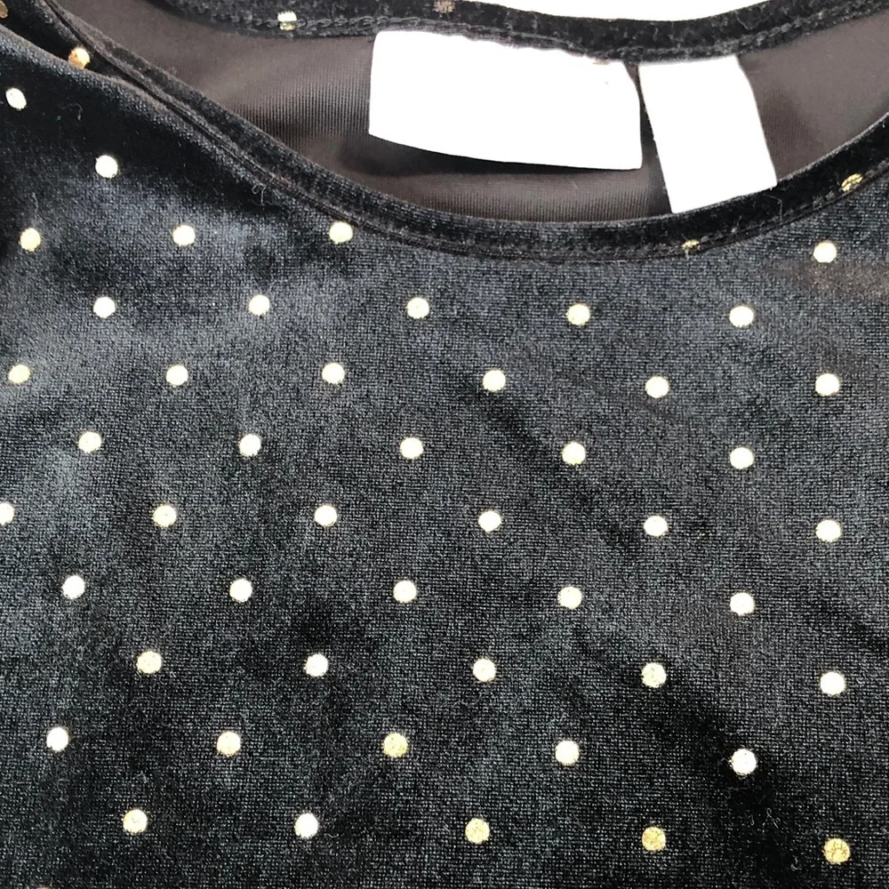 The Children’s Place elegant black velvet like dress gold glittery dots girls 5T